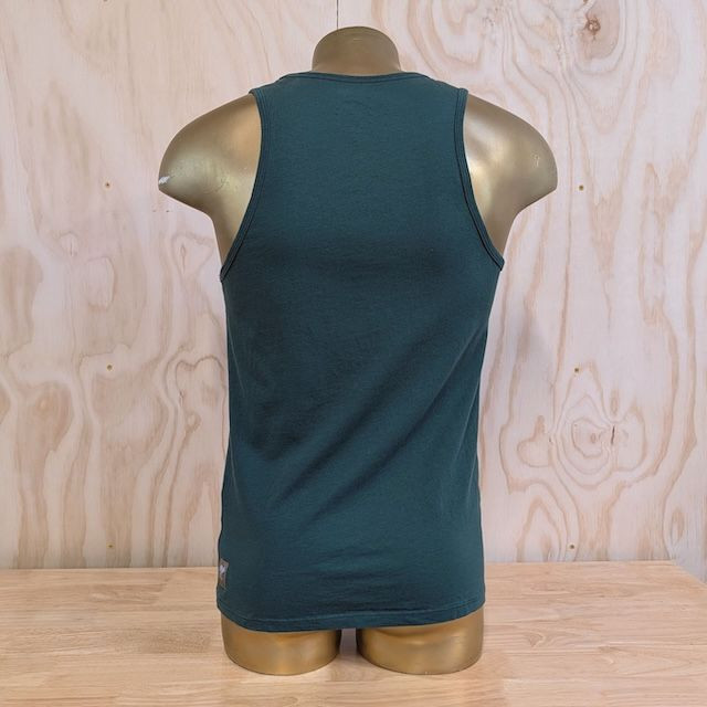 Men's 100% cotton athletic tank top singlet in Forest Green, Made in USA by Runyon, for running, hiking, gym workouts and training