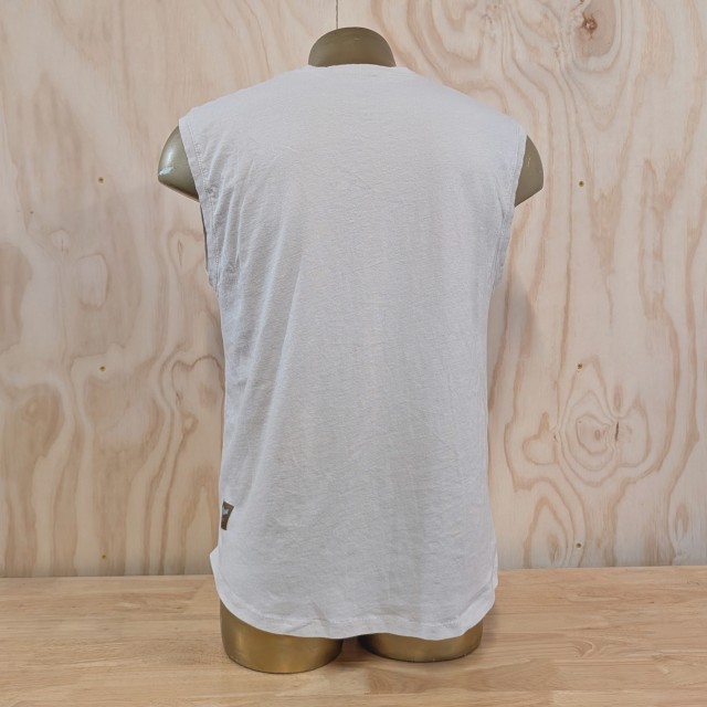 Runyon Men's Forest Nation on Sand Creme Beige 100% Cotton Muscle Tee - Made In USA - Hiking, Running, Workout, Fitness, Outdoors - Cottontrails Muscle Tees