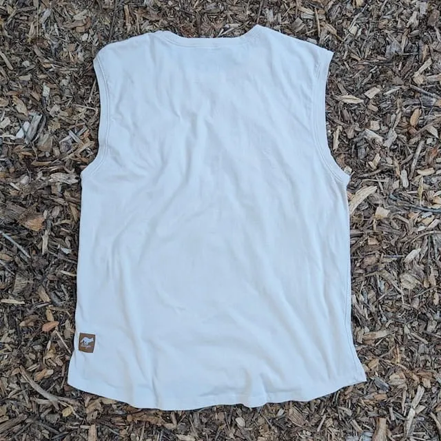 Runyon Men's Forest Nation on Sand Creme Beige 100% Cotton Muscle Tee - Made In USA - Hiking, Running, Workout, Fitness, Outdoors - Cottontrails Muscle Tees