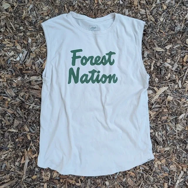 Runyon Men's Forest Nation on Sand Creme Beige 100% Cotton Muscle Tee - Made In USA - Hiking, Running, Workout, Fitness, Outdoors - Cottontrails Muscle Tees