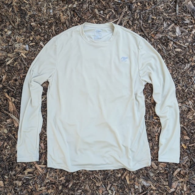 Runyon American Made In USA Men's Sand Natural Khaki Beige  Long Sleeve Trail Running Shirt Moisture Wicking Performance Active Shirt Warm Weather Sun Protection
