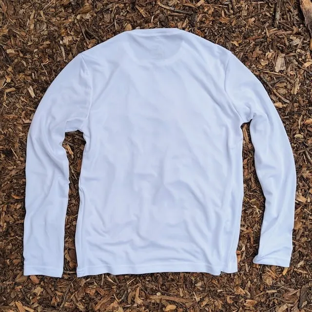 Runyon American Made In USA Men's White Long Sleeve Trail Running Shirt Moisture Wicking Performance Active Shirt Warm Weather Sun Protection