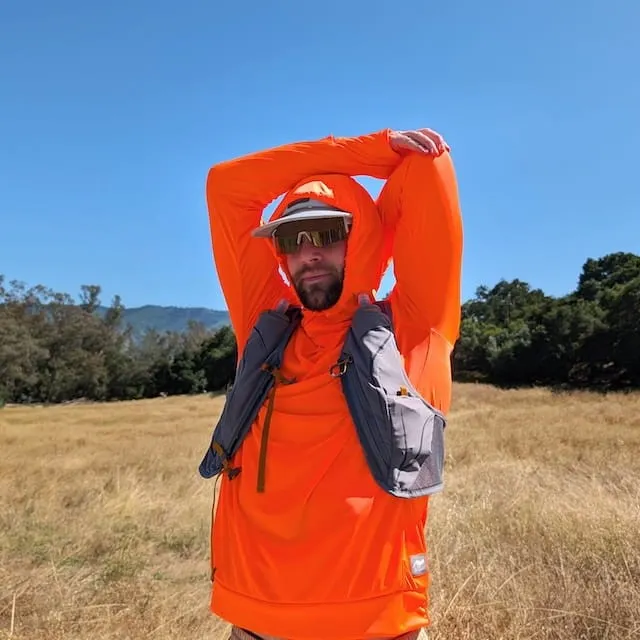 Runyon Men's Hot Orange Safety Orange Unisex Pocketed Sun Hoodie - Drawcord, Inside Pockets, Watch Window, Lightweight, UPF Sun Protection, Minimal Branding