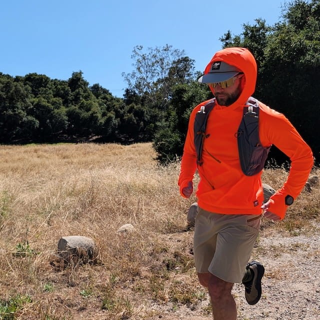 Runyon Men's Hot Orange Safety Orange Unisex Pocketed Sun Hoodie - Drawcord, Inside Pockets, Watch Window, Lightweight, UPF Sun Protection, Minimal Branding