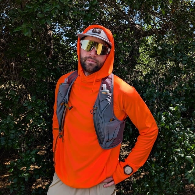 Runyon Men's Hot Orange Safety Orange Unisex Pocketed Sun Hoodie - Drawcord, Inside Pockets, Watch Window, Lightweight, UPF Sun Protection, Minimal Branding