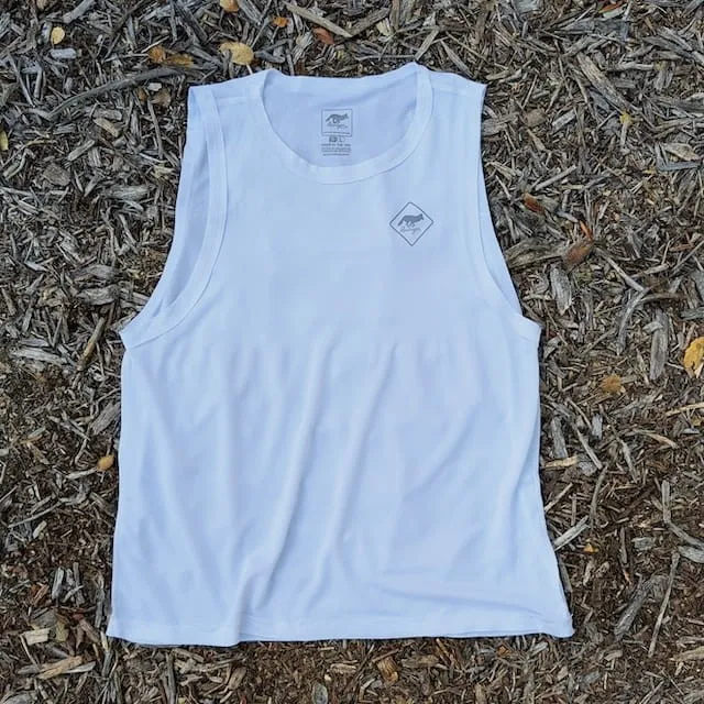 Runyon Men's White Tech Trail Tank - Muscle Workout Tank Top, Made In USA | Runyon Canyon Apparel