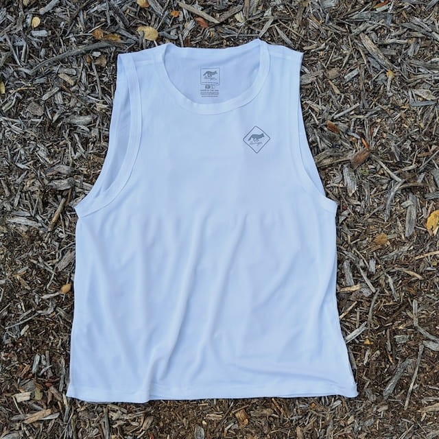 Runyon Men's White Tech Trail Tank - Muscle Workout Tank Top, Made In USA | Runyon Canyon Apparel