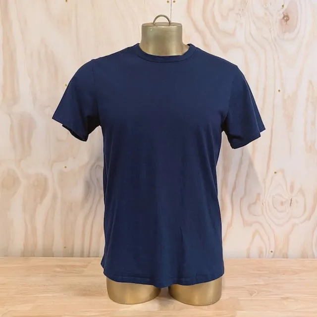 Men's 100% cotton athletic short sleeve shirt in Dark Navy Blue, Made in USA by Runyon, for running, hiking, gym workouts and training
