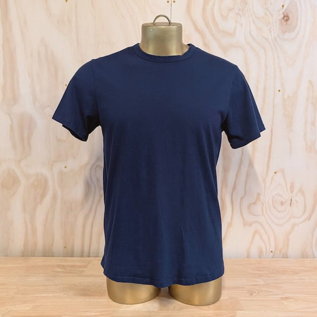 Men's 100% cotton athletic short sleeve shirt in Dark Navy Blue, Made in USA by Runyon, for running, hiking, gym workouts and training