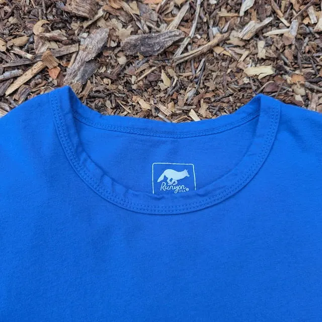 Men's 100% cotton athletic short sleeve shirt in Royal Blue, Made in USA by Runyon, for running, hiking, gym workouts and training