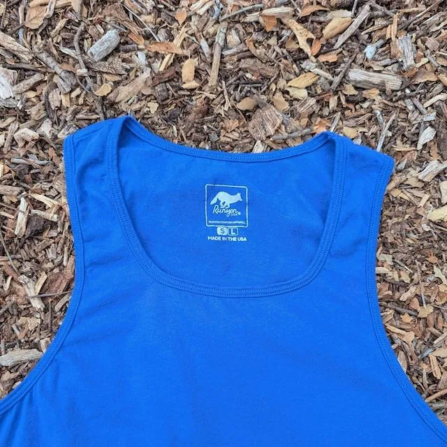 Men's 100% cotton athletic tank top singlet in Royal Blue, Made in USA by Runyon, for running, hiking, gym workouts and training