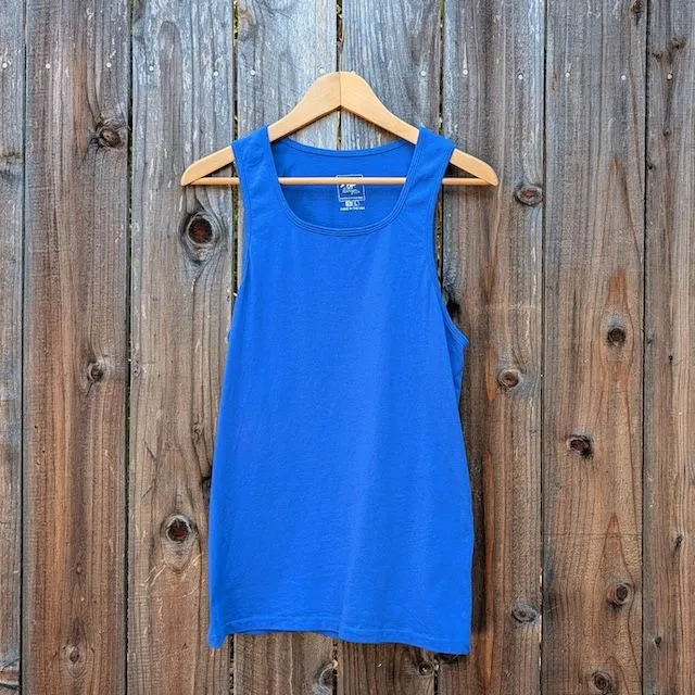 Men's 100% cotton athletic tank top singlet in Royal Blue, Made in USA by Runyon, for running, hiking, gym workouts and training