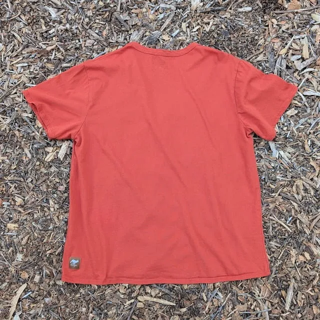 Men's 100% cotton athletic short sleeve shirt in Rust Brick Red, Made in USA by Runyon, for running, hiking, gym workouts and training