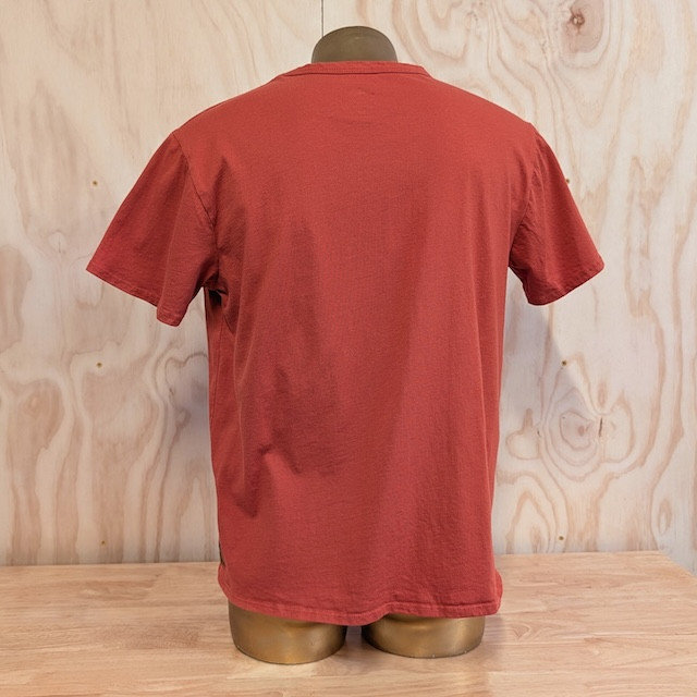 Men's 100% cotton athletic short sleeve shirt in Rust Brick Red, Made in USA by Runyon, for running, hiking, gym workouts and training
