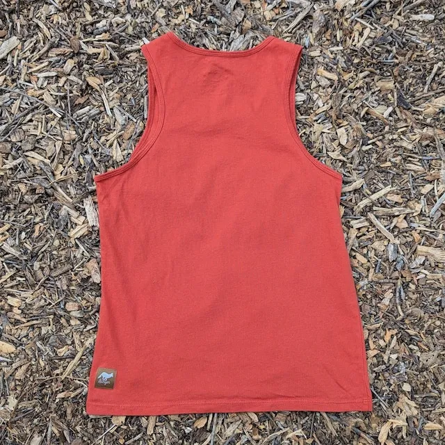 Men's 100% cotton athletic tank top singlet in Rust (Brick Red) Made in USA by Runyon, for running, hiking, gym workouts and training