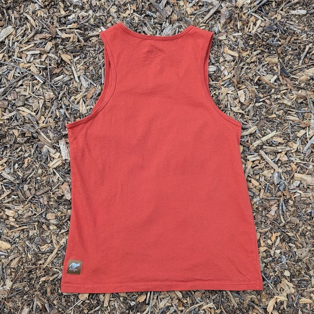 Men's 100% cotton athletic tank top singlet in Rust (Brick Red) Made in USA by Runyon, for running, hiking, gym workouts and training
