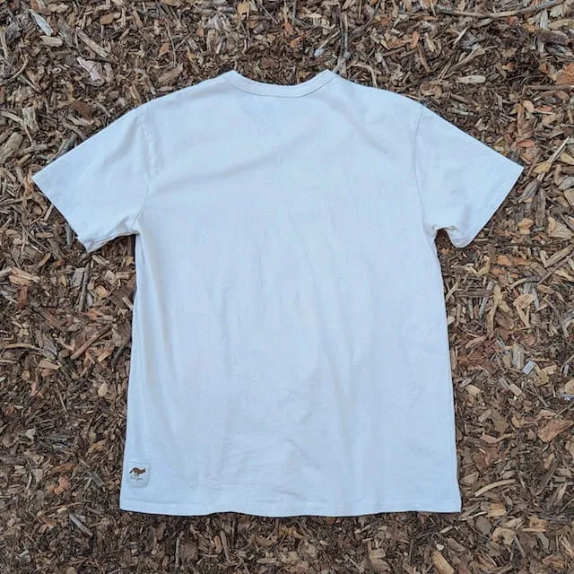 Men's 100% cotton athletic short sleeve shirt in sand, Made in USA by Runyon, for running, hiking, gym workouts and training