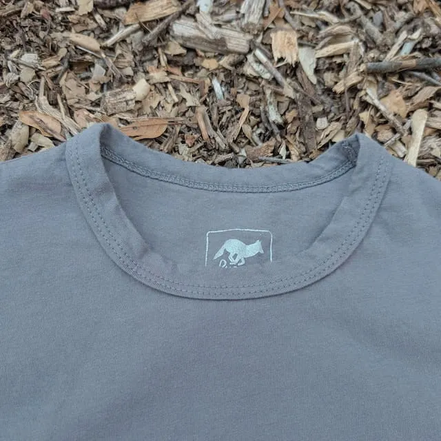 Men's 100% cotton athletic short sleeve shirt in Steel Grey, Made in USA by Runyon, for running, hiking, gym workouts and training