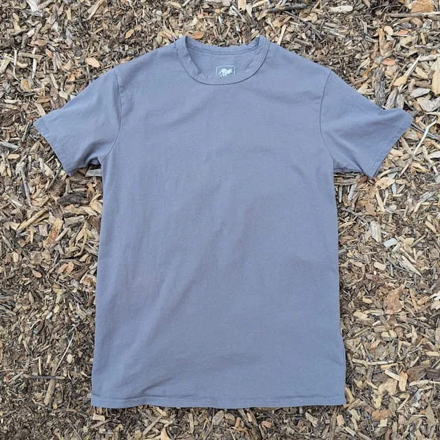 Men's 100% cotton athletic short sleeve shirt in Steel Grey, Made in USA by Runyon, for running, hiking, gym workouts and training