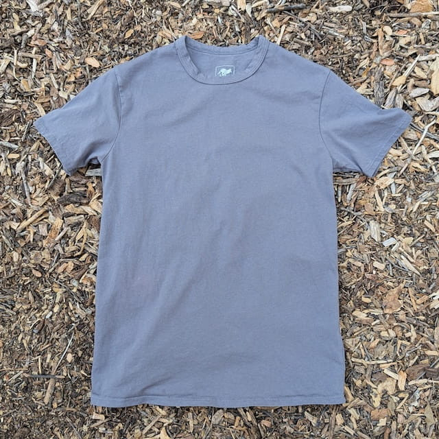 Men's 100% cotton athletic short sleeve shirt in Steel Grey, Made in USA by Runyon, for running, hiking, gym workouts and training