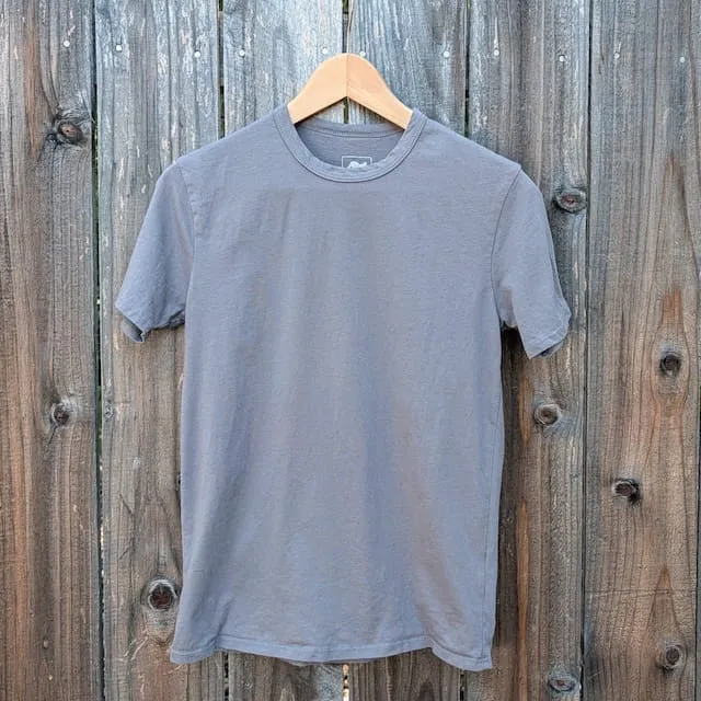 Men's 100% cotton athletic short sleeve shirt in Steel Grey, Made in USA by Runyon, for running, hiking, gym workouts and training
