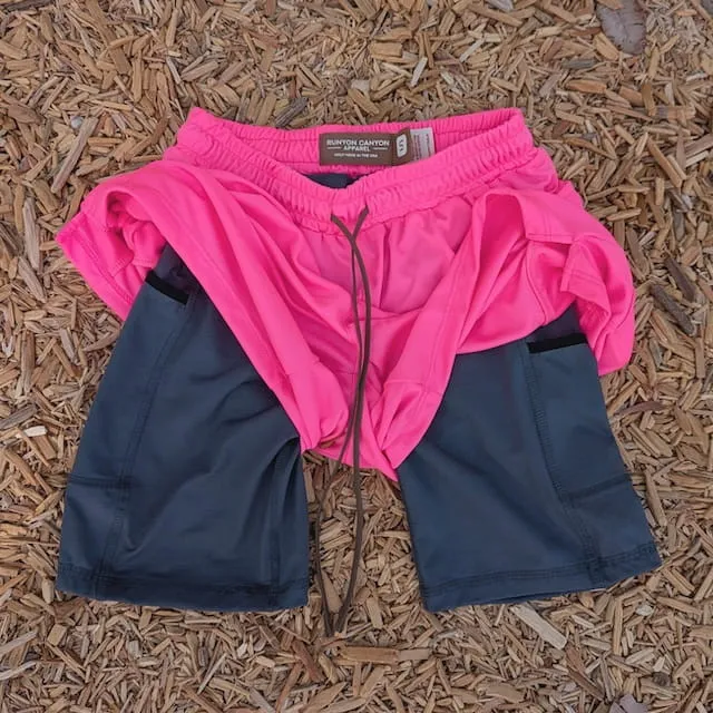 Runyon SupraPlush™ Hot Pink 5-inch men's running shorts with 2-in-1 compression liner, lightweight performance shell, dual side pockets, phone pockets, handcrafted in Los Angeles, Made in USA.