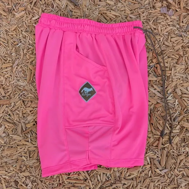 Runyon SupraPlush™ Hot Pink 5-inch men's running shorts with 2-in-1 compression liner, lightweight performance shell, dual side pockets, phone pockets, handcrafted in Los Angeles, Made in USA.