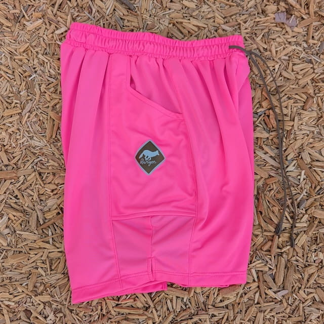 Runyon SupraPlush™ Hot Pink 5-inch men's running shorts with 2-in-1 compression liner, lightweight performance shell, dual side pockets, phone pockets, handcrafted in Los Angeles, Made in USA.