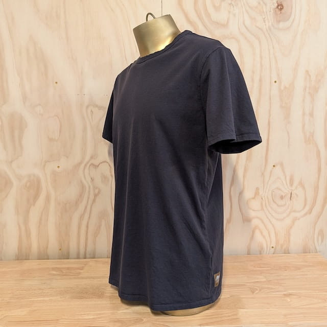 Men's 100% cotton athletic short sleeve shirt in vintage black, Made in USA by Runyon, for running, hiking, gym workouts and training
