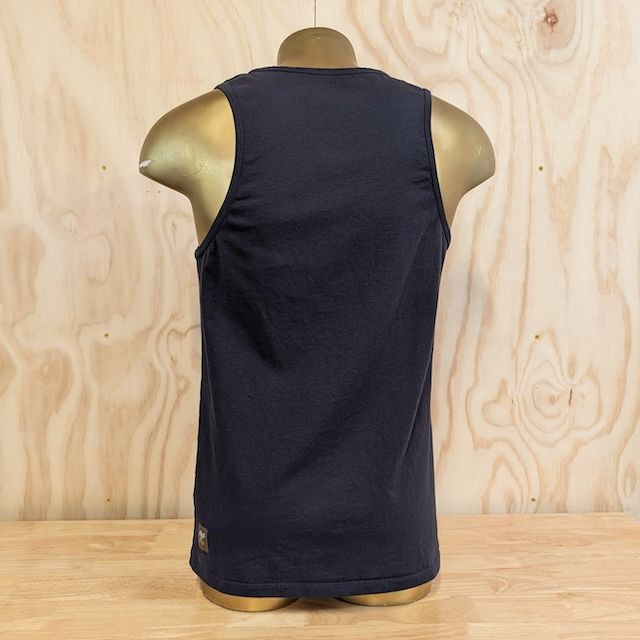 Men's 100% cotton athletic tank top singlet in vintage black, Made in USA by Runyon, for running, hiking, gym workouts and training