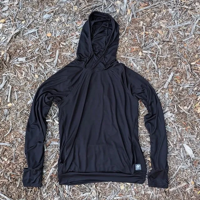 Runyon Men's Black Unisex Pocketed Sun Hoodie - Drawcord, Inside Pockets, Watch Window, Lightweight, UPF Sun Protection, Minimal Branding