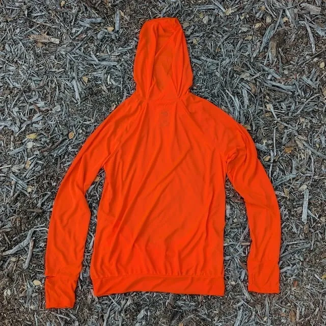 Runyon Men's Hot Orange Safety Orange Unisex Pocketed Sun Hoodie - Drawcord, Inside Pockets, Watch Window, Lightweight, UPF Sun Protection, Minimal Branding