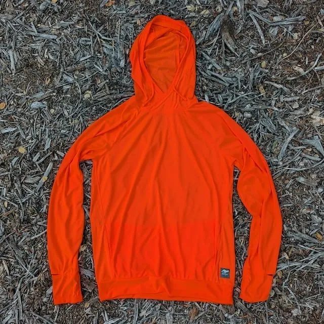 Runyon Men's Hot Orange Safety Orange Unisex Pocketed Sun Hoodie - Drawcord, Inside Pockets, Watch Window, Lightweight, UPF Sun Protection, Minimal Branding