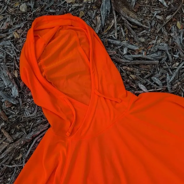 Runyon Men's Hot Orange Safety Orange Unisex Pocketed Sun Hoodie - Drawcord, Inside Pockets, Watch Window, Lightweight, UPF Sun Protection, Minimal Branding