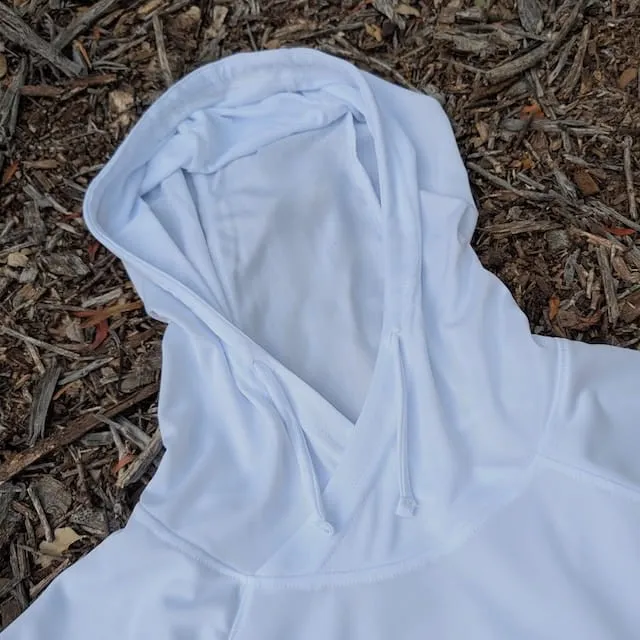 Runyon Men's White Unisex Pocketed Sun Hoodie - Drawcord, Inside Pockets, Watch Window, Lightweight, UPF Sun Protection, Minimal Branding