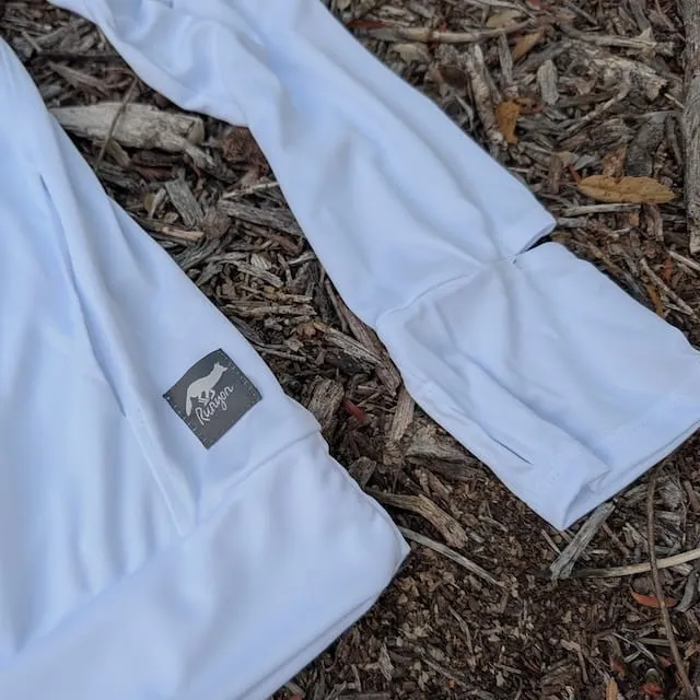 Runyon Men's White Unisex Pocketed Sun Hoodie - Drawcord, Inside Pockets, Watch Window, Lightweight, UPF Sun Protection, Minimal Branding