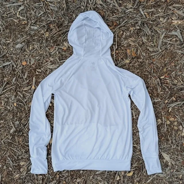 Runyon Men's White Unisex Pocketed Sun Hoodie - Drawcord, Inside Pockets, Watch Window, Lightweight, UPF Sun Protection, Minimal Branding