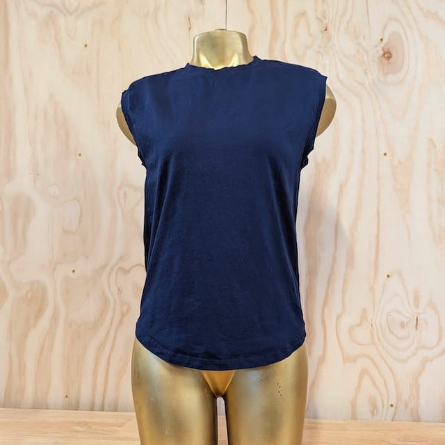 Runyon Women's Navy Blue 100% Cotton Cottontrails Muscle Tee - Made In USA - Hiking, Running, Workout, Fitness, Outdoors