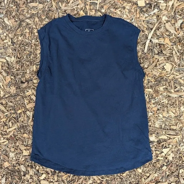 Runyon Women's Navy Blue 100% Cotton Cottontrails Muscle Tee - Made In USA - Hiking, Running, Workout, Fitness, Outdoors