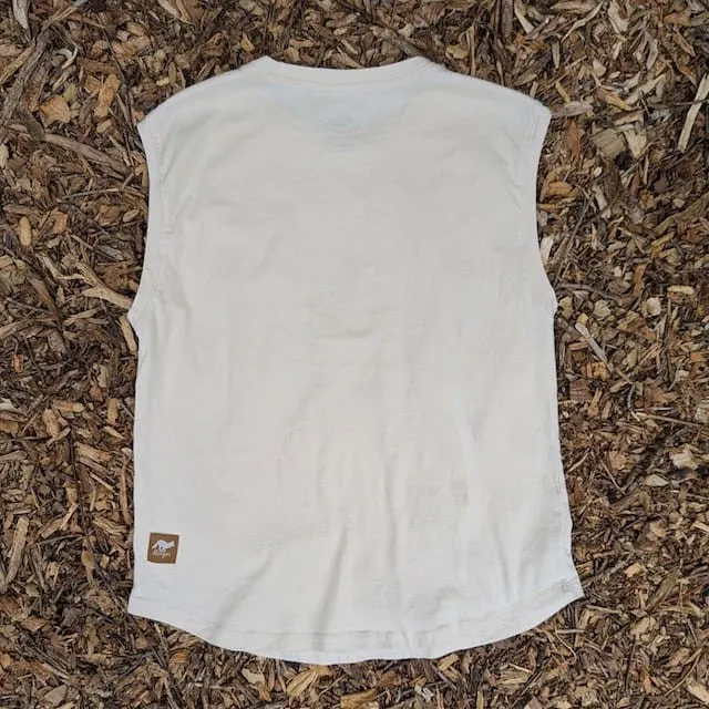 Runyon Women's Sand (Cream) 100% Cotton Cottontrails Muscle Tee - Made In USA - Hiking, Running, Workout, Fitness, Outdoors