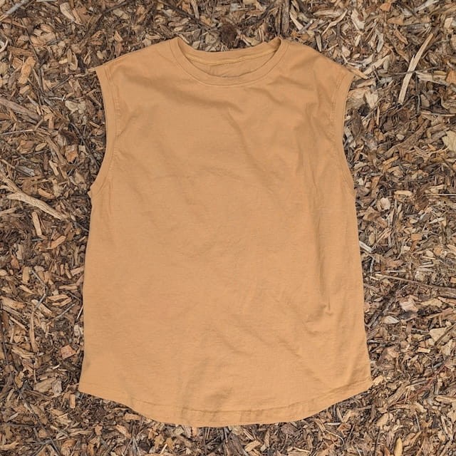 Runyon Women's Camel Tan  -  100% Cotton Muscle Tee - Made In USA - Hiking, Running, Workout, Fitness, Outdoors - Cottontrails Muscle Tees
