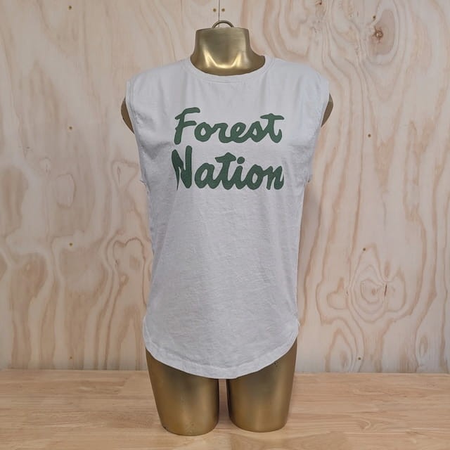 Runyon Women's (Unisex) Forest Nation on Sand Creme Beige 100% Cotton Muscle Tee - Made In USA - Hiking, Running, Workout, Fitness, Outdoors - Cottontrails Muscle Tees