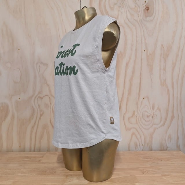 Runyon Women's (Unisex) Forest Nation on Sand Creme Beige 100% Cotton Muscle Tee - Made In USA - Hiking, Running, Workout, Fitness, Outdoors - Cottontrails Muscle Tees