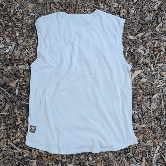 Runyon Women's (Unisex) Forest Nation on Sand Creme Beige 100% Cotton Muscle Tee - Made In USA - Hiking, Running, Workout, Fitness, Outdoors - Cottontrails Muscle Tees