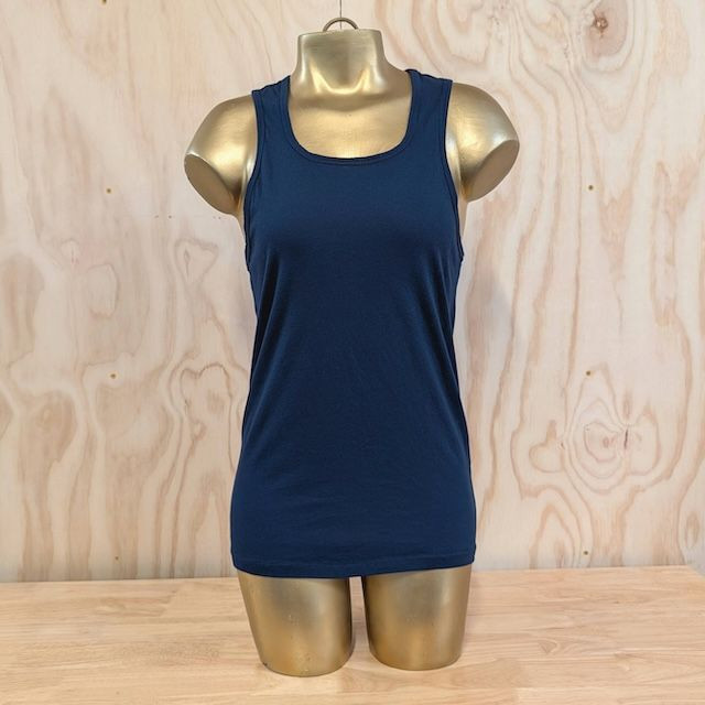 Women's (Unisex) 100% cotton athletic tank top singlet in Navy Blue, Made in USA by Runyon, for running, hiking, gym workouts and training