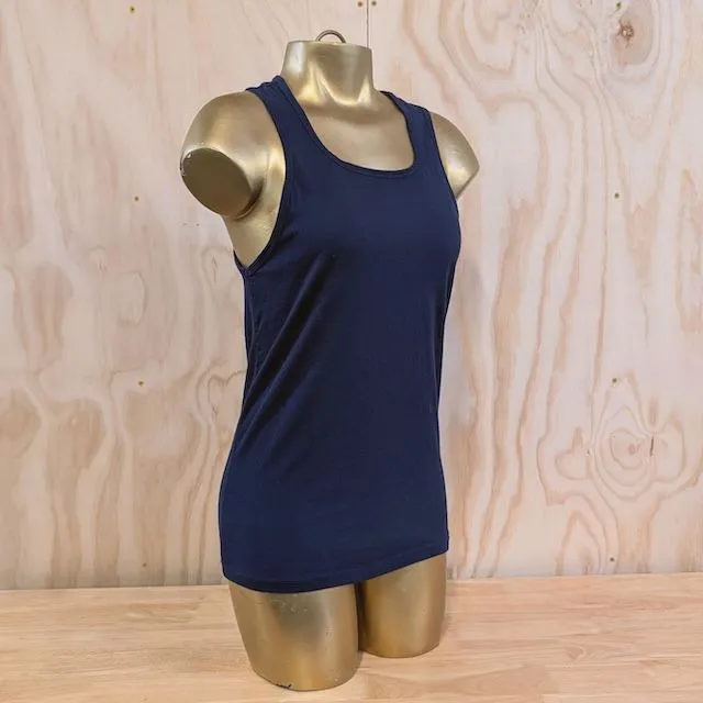 Women's (Unisex) 100% cotton athletic tank top singlet in Navy Blue, Made in USA by Runyon, for running, hiking, gym workouts and training