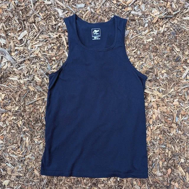 Women's (Unisex) 100% cotton athletic tank top singlet in Navy Blue, Made in USA by Runyon, for running, hiking, gym workouts and training