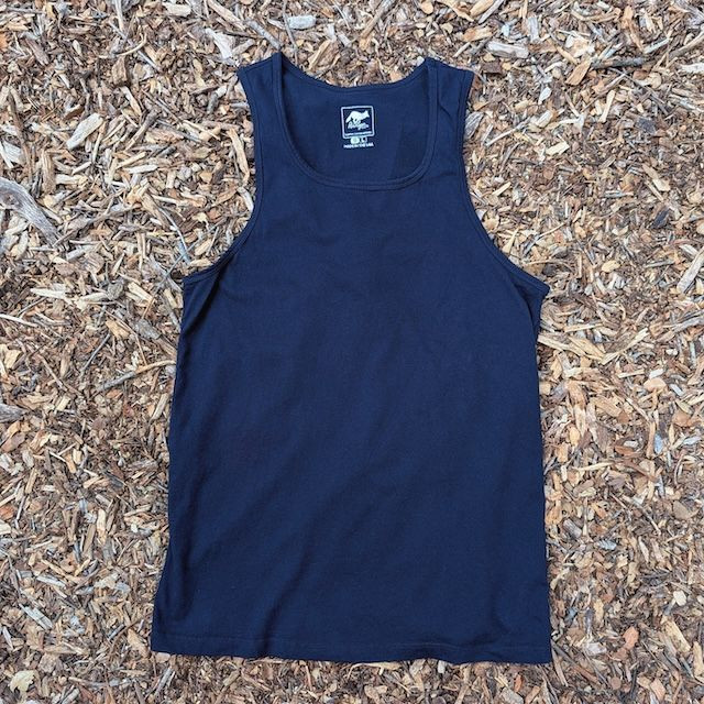 Women's (Unisex) 100% cotton athletic tank top singlet in Navy Blue, Made in USA by Runyon, for running, hiking, gym workouts and training