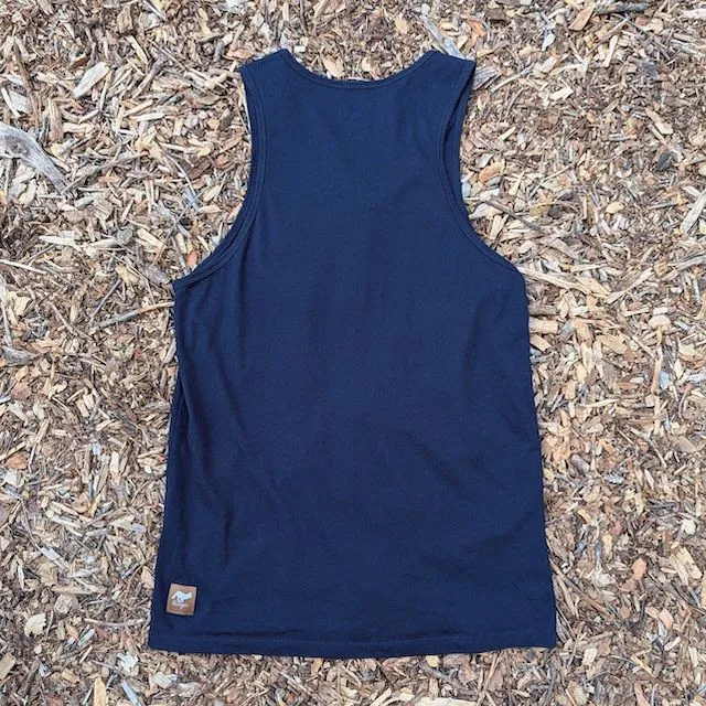 Women's (Unisex) 100% cotton athletic tank top singlet in Navy Blue, Made in USA by Runyon, for running, hiking, gym workouts and training