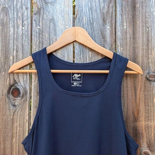 Women's (Unisex) 100% cotton athletic tank top singlet in Navy Blue, Made in USA by Runyon, for running, hiking, gym workouts and training